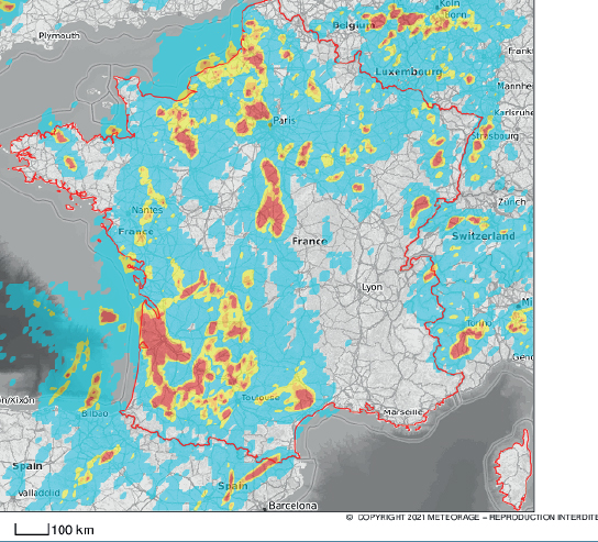 Carte du foudroiement en France en Juillet 2020