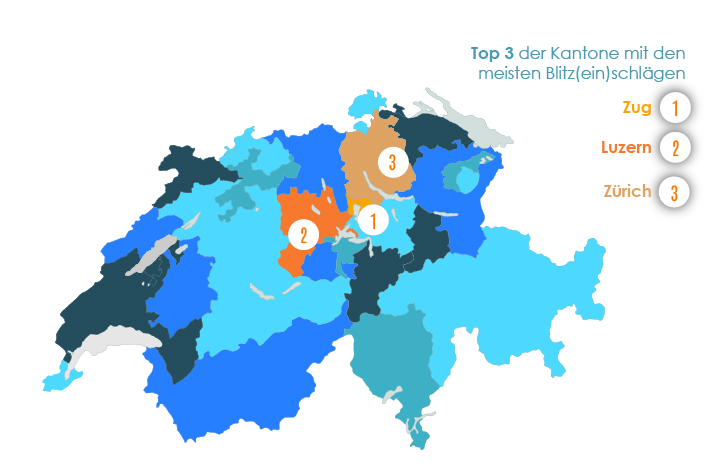 Gebiet mit den meisten Blitz(ein)schlägen Schweiz im 1. Halbjahr 2021